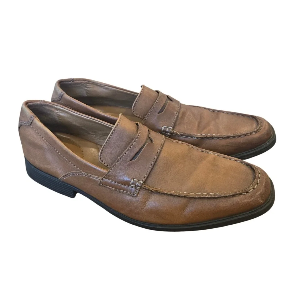 Clarks Collection Men's Brown Leather Penny Loafers Driving Shoes Slip‎ On 10.5M